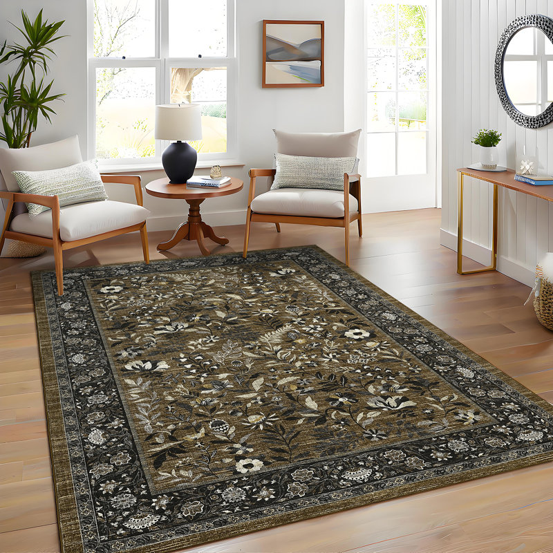 Botanical Flora Machine Washable Rug Low Pile Throw Carpet Non Slip Non Shedding Floor Cover Stain Resistant Folding Carpet For Home Decor