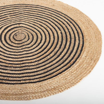 Tapis rond brun rayé en jute / sisal tressé Burdette