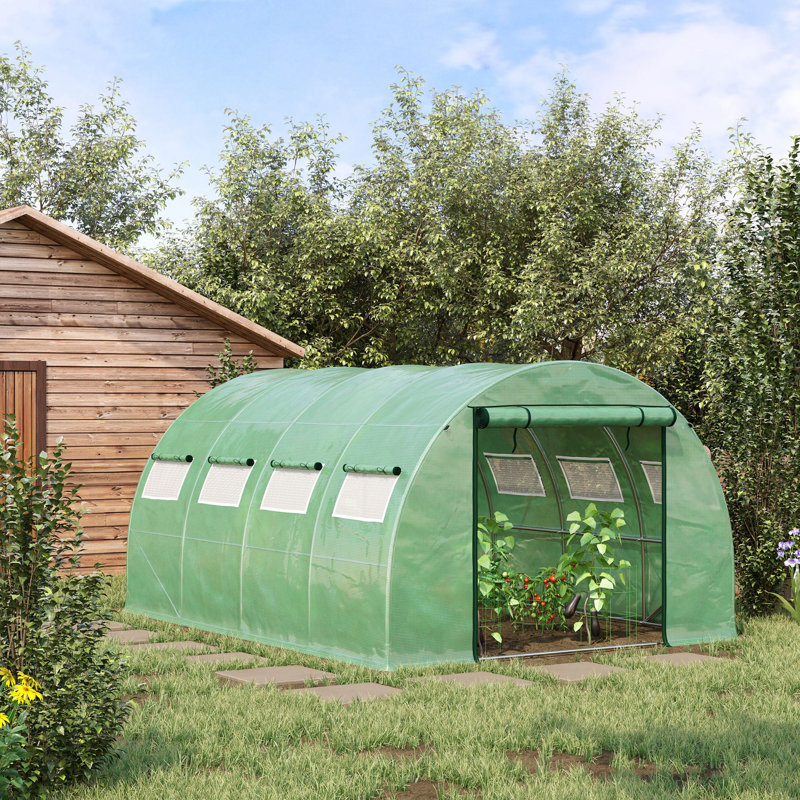 Green Walk-In Tunnel Greenhouse with Zippered Mesh Doors