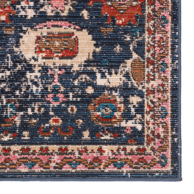 Tapis intérieur / extérieur bleu foncé / rose / rouge Forand, Rectangle 9 pi 6 po x 12 pi 7 po