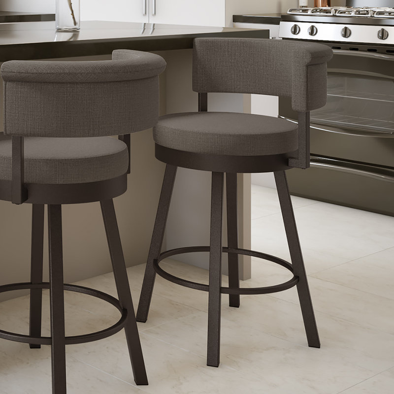 Highgate Swivel Upholstered Counter Stool, Dark Brown, Bar Stool (30.75” Seat Height), Warm Medium Gray Polyester