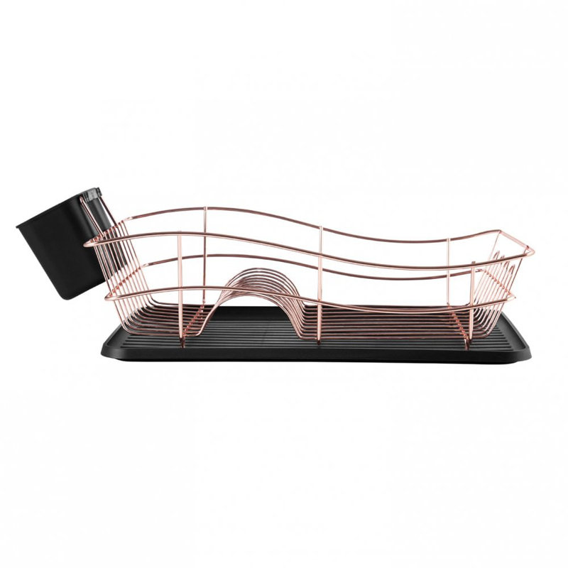 Tower Dish Rack with Black Tray and Cutlery Holders, Rose Gold