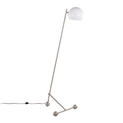 Eileen Contemporary Floor Lamp in Brushed Nickel with White Plastic Shade