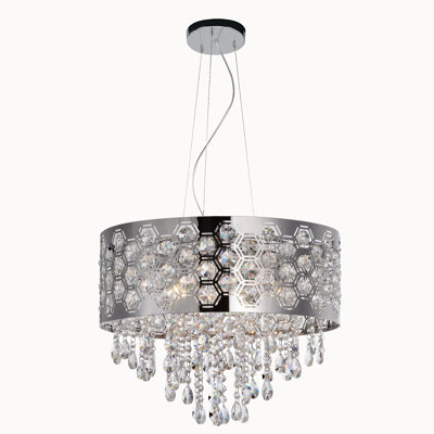 Fynnleigh 6 Light Drum Round Hexagon Patterned Shade Crystal Dia 20'' Chandelier