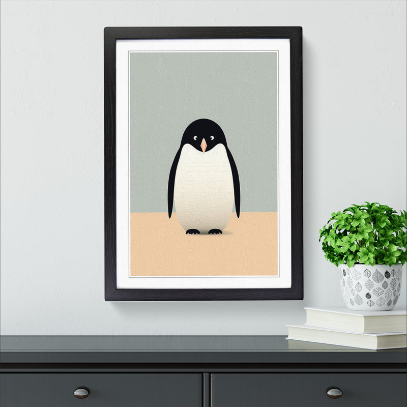 Penguin Minimalism - Framed Print, 34cm H x 25cm W, Black Framed