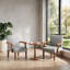 Ensemble de fauteuils d'appoint rembourrés 2 places en tissu contemporain gris ardoise avec table d'appoint ronde en bois-425177687