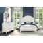 Lit Queen Size blanc antique, 1 pièce, mobilier de chambre à coucher, cadre de lit à panneaux, style côtier, design à persiennes, HB