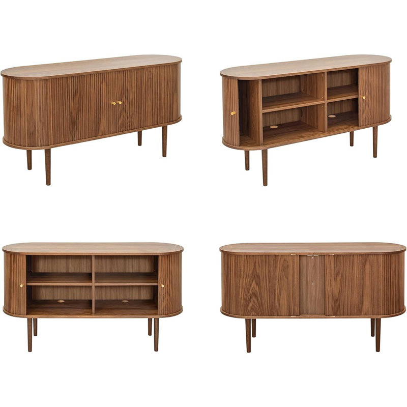 Buffet en bois avec portes et tablettes, crédence moderne, noyer