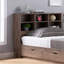 Hazelnut Bookcase Headboard with 6 Storage Shelves, Adjustable 3-Tier Top Panel, Rounded Corners Design-2106845638