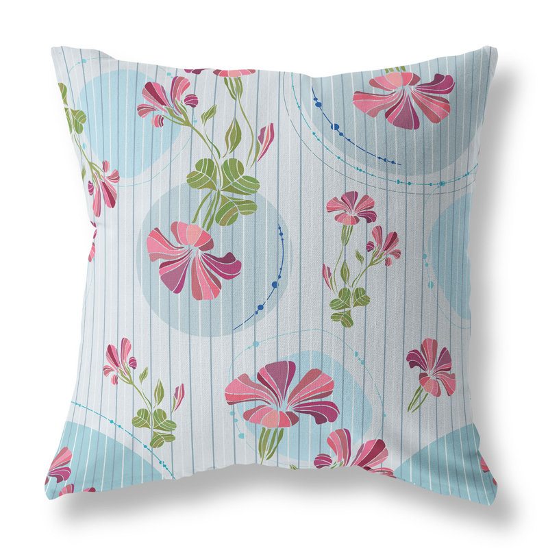 Coussin décoratif réversible intérieur / extérieur Circular Garden, Bleu / rose / multicolore, H 18 po x l 18 po