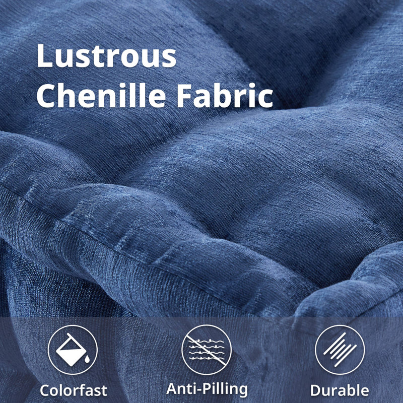 1- Piece 24x24" Poly Chenille Square Floor Pillow Cushion, Navy Blue