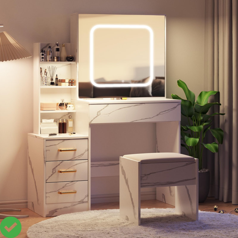 Ensemble de meuble-lavabo avec miroir coulissant et lumière, Marbre blanc