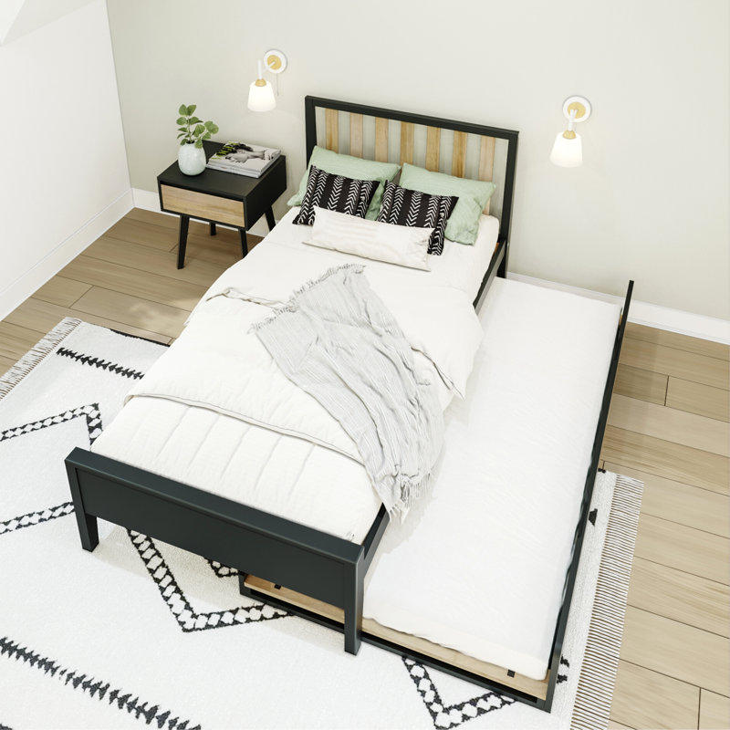 Brubaker Solid Wood Panel Bed, Simple, Noir / blond
