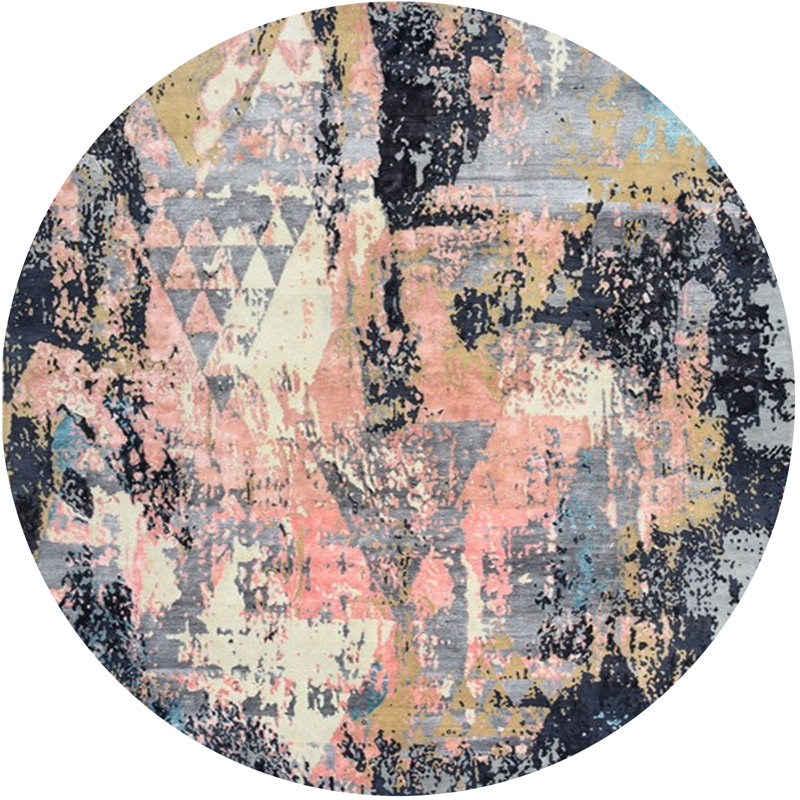 Tapis abstrait bleu / gris, Rond 3 pi