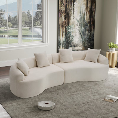 Chenille Boneless Curved Sofa, Left-right Symmetrical Design, Luxurious 4-seater Living Room Sofa