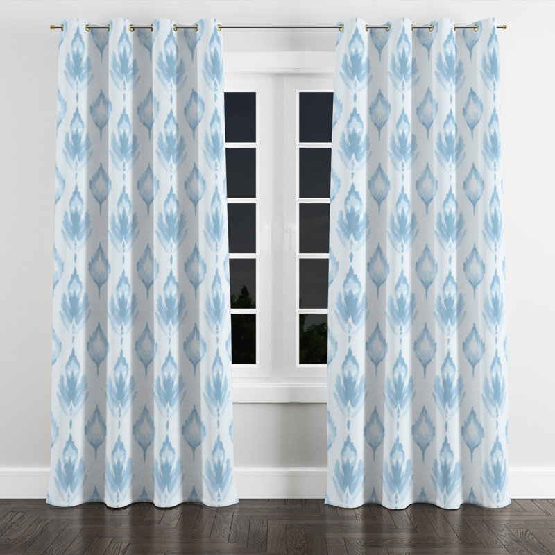 Rideaux de fenêtre Modern - rideau à œillets à motif ikat bleu et blanc scandinave - 1 panneau, L 52 po x L 108 po