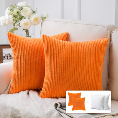 Striped Corduroy Throw Pillow, Solid Color Textured Decorative Pillow