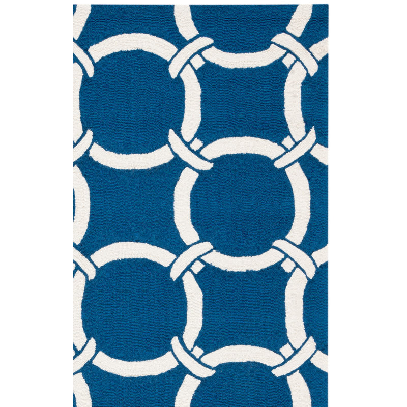 Tapis bleu marine / ivoire crocheté à la main Hadriana, Rectangle 5 pi x 8 pi