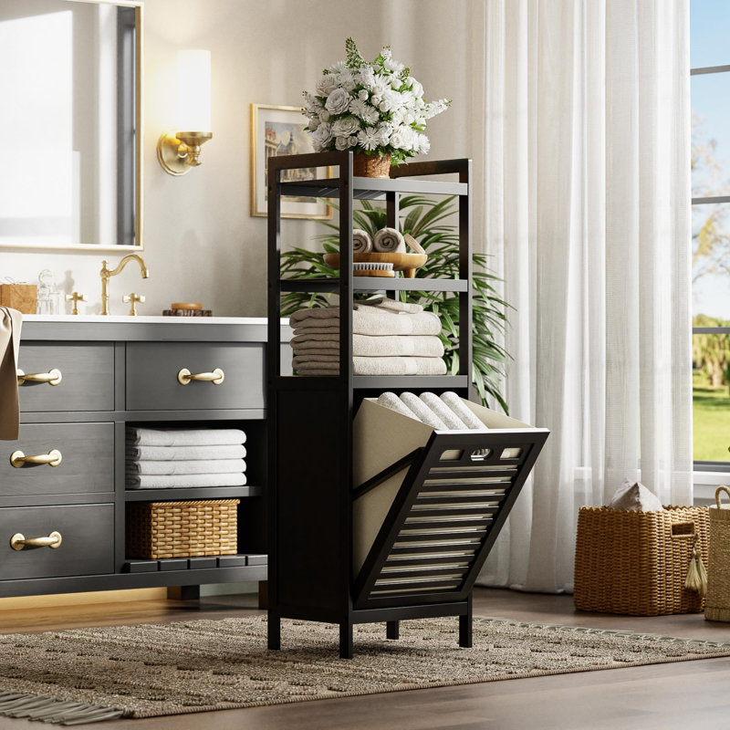 Wood Bathroom Cabinet, Matte Black