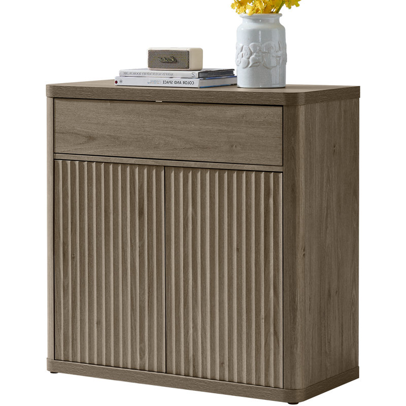 Cesiro 34.6" Wide Storage Sideboard with Drawer and Height-Adjustable Cabinet, Gray Alder, 1