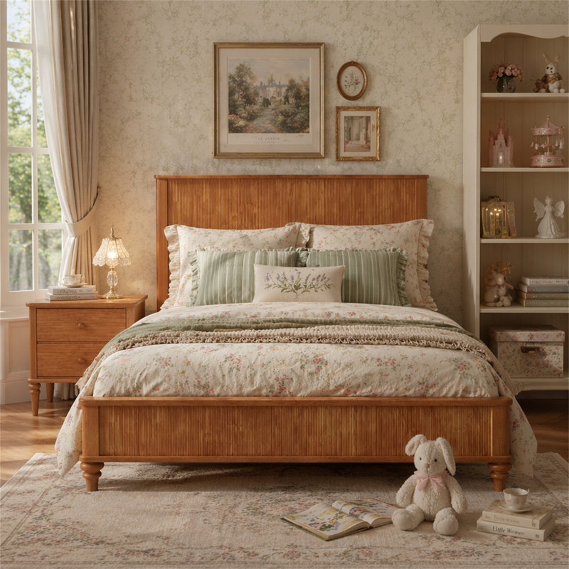 Base de lit en bois massif, Grand lit, Naturel