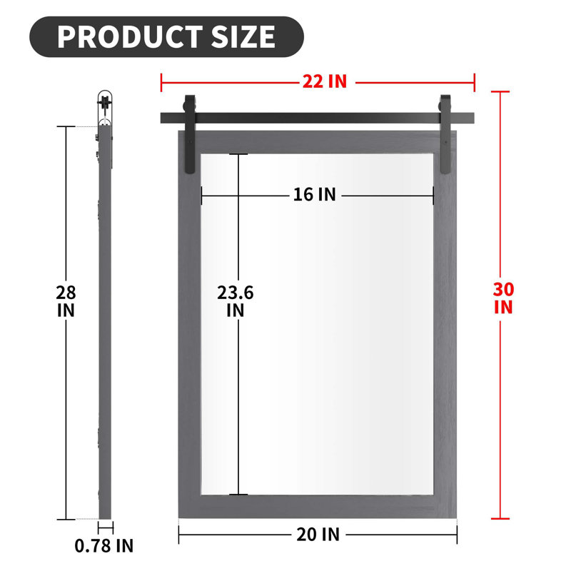 Miroir d'appoint mural rectangulaire, gris, 30 po x 22 po