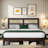 Wooden Platform Bed With Rattan Headboard