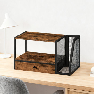 Support d'imprimante à 2 niveaux pour bureau avec tiroir de rangement et organisateur de livre latéral, tablette d'imprimante de bureau avec cadre en métal durable pour le bureau à domicile