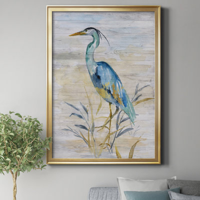 Blue Heron II by J Paul - Blue Heron In Marsh Wall Art, Matted and Framed Under Acrylic Glass, Coastal Wall Art for Living Room