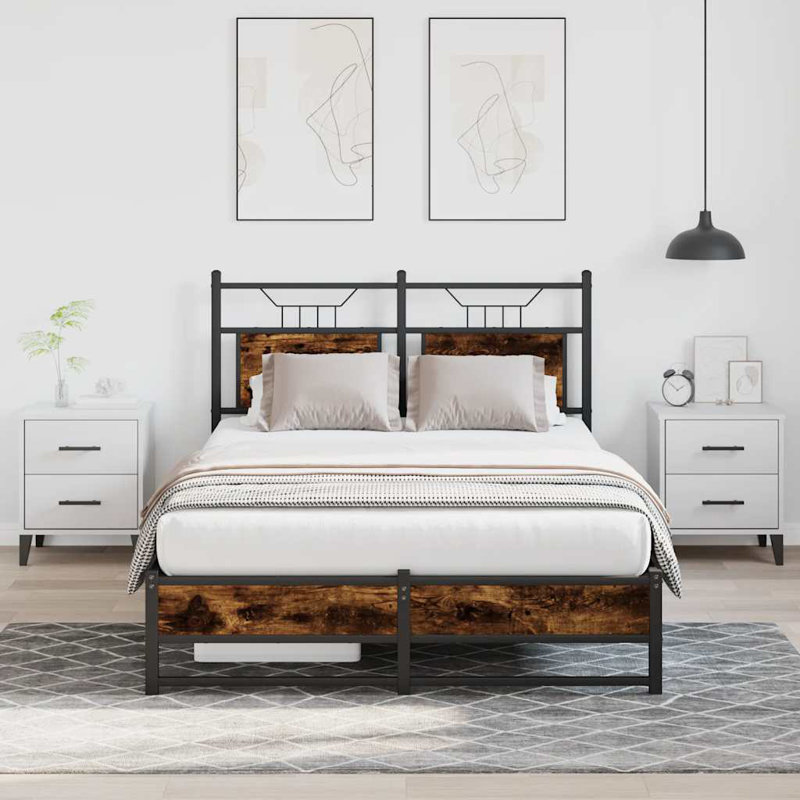 Bed Frame Without Mattress Engineered Wood, Small Double (4'), Smoked Oak