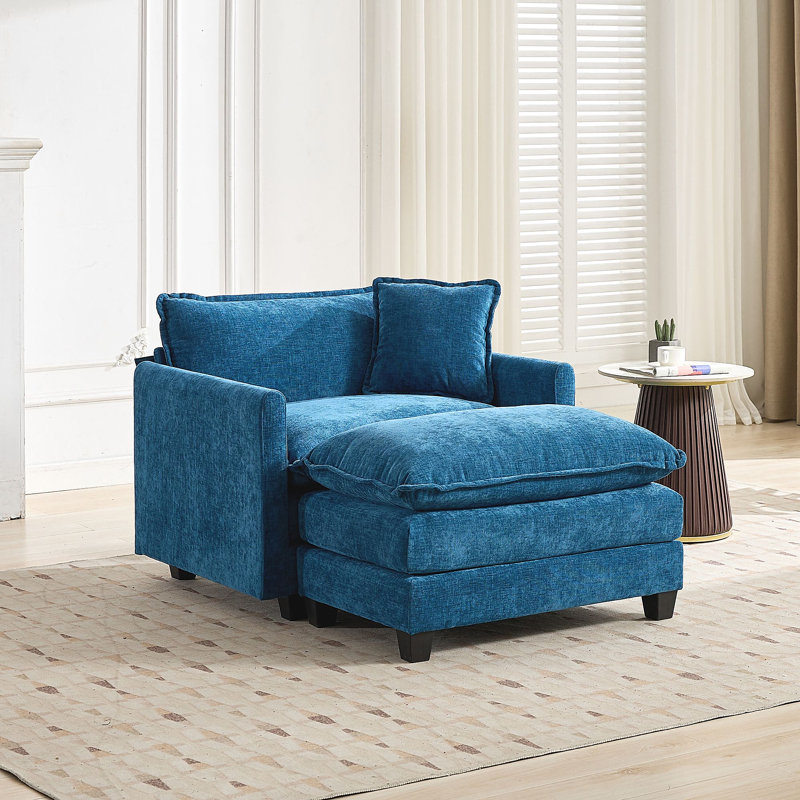 Canapé Cloud, repose-pieds modulaire, tissu chenille respirant, Bleu