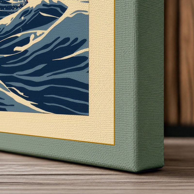 Whale Breaching Japandi - Wrapped Canvas, 18x12 - 45.7 x 30.5 cm, Sage Border