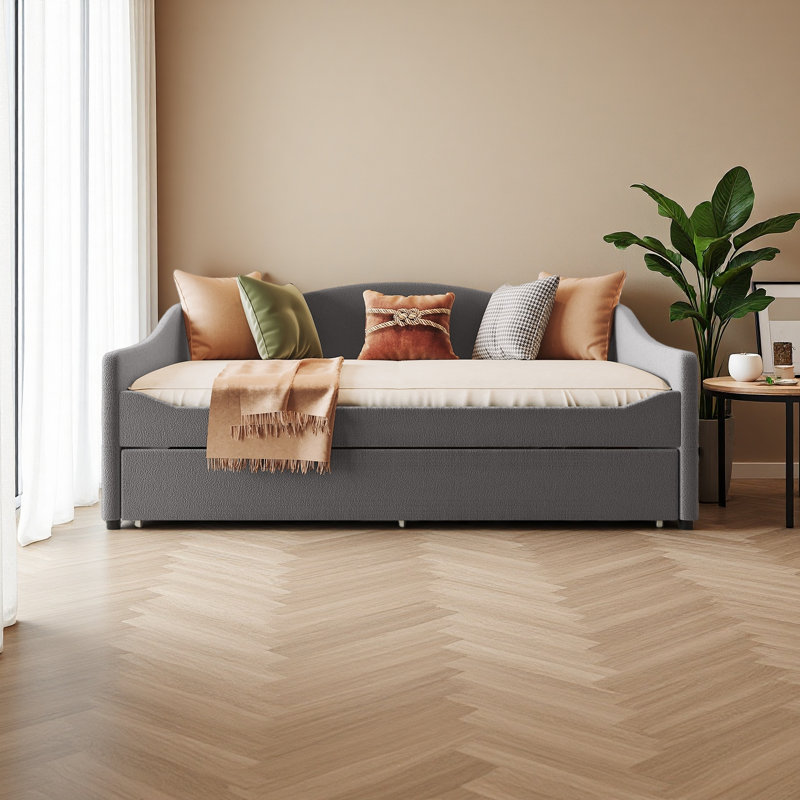 Full Size Upholstered Daybed With Light And Trundle, Gray