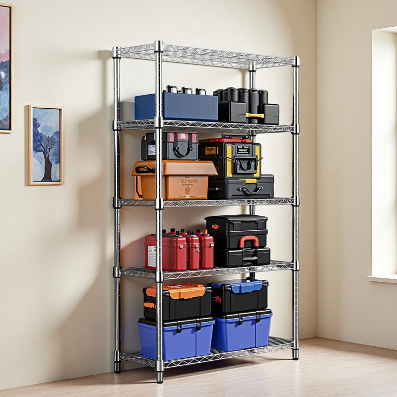 Étagère grillagée en acier robuste à 5 niveaux de 1250 lb pour la maison, la cuisine et le bureau (P 13,8 po x l 23,6 po x H 62,4 po)