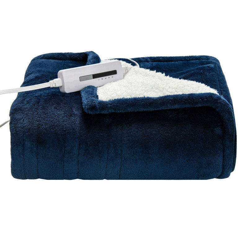 Jeté en sherpa électrique chauffé, Bleu