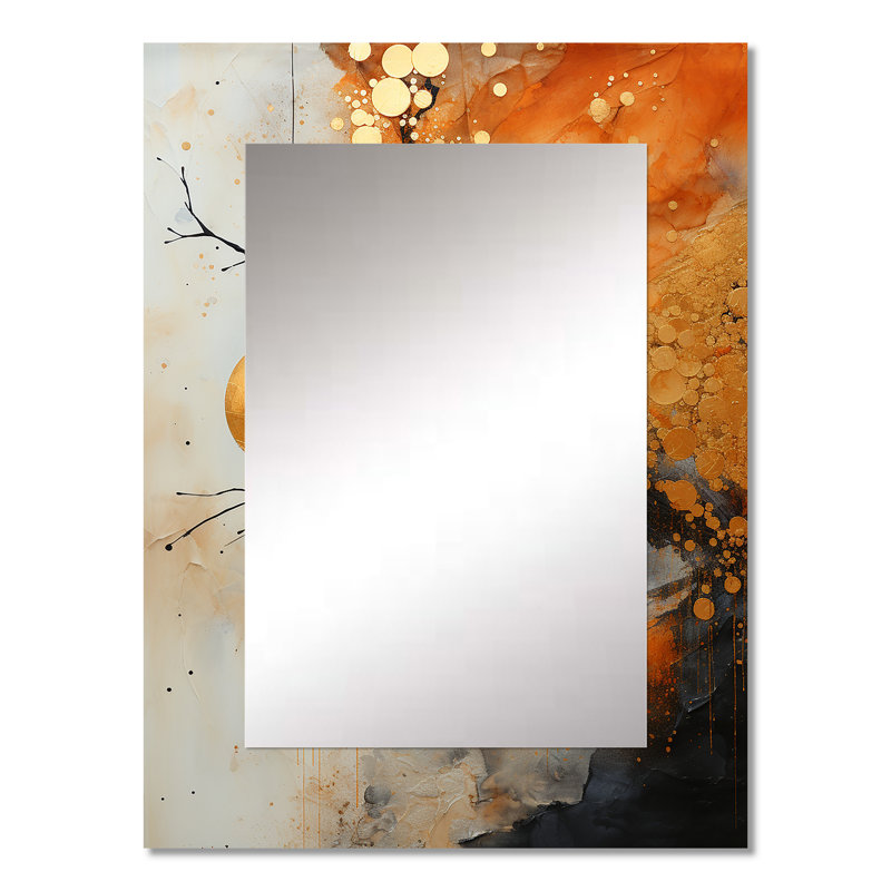 Gold Grey Rustic Reflections I - Abstract Collages Mirror, Gold Unique Wall Mirror, Printed Metal Art, 32" x 24"