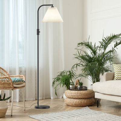 Pepin Arched Floor Lamp With Remote Control, 1000 Lumens LED Edison Bulb Included and Pleated Fabric Shade