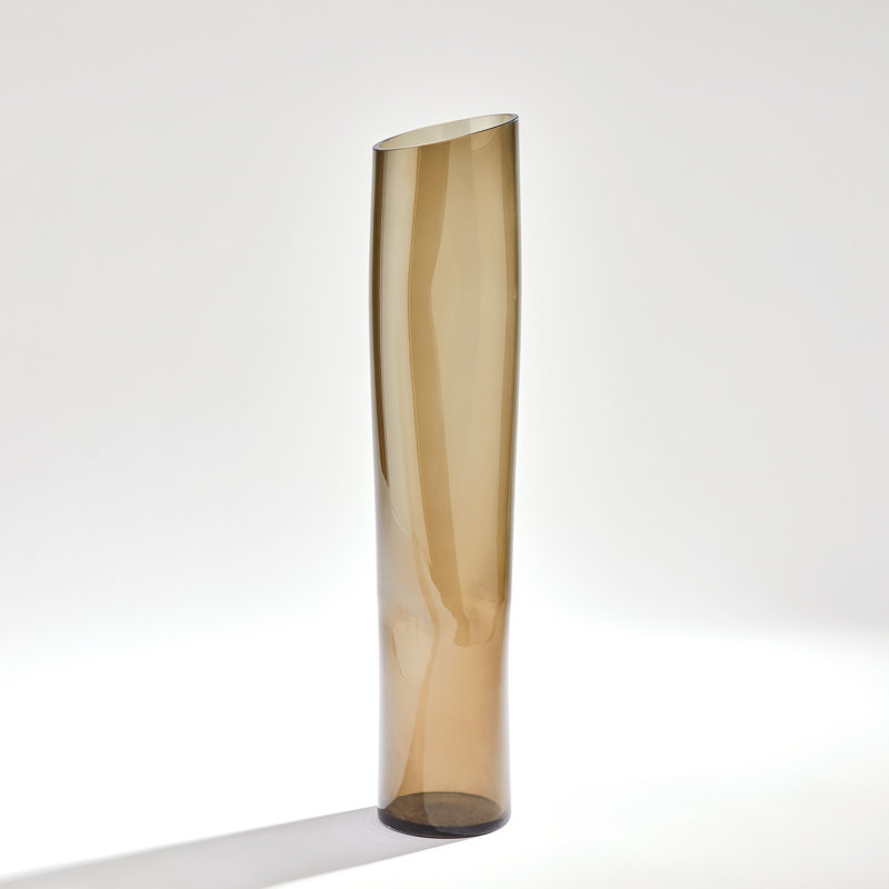 Vase de table en verre, H 25 po x l 5 po x P 4,75 po, Brun
