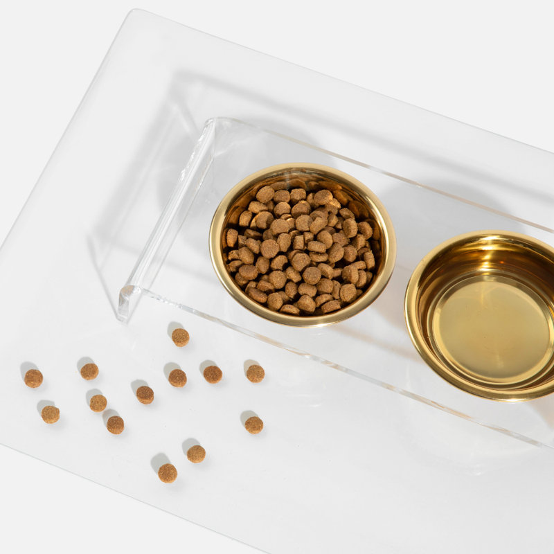 Clear Elevated Feeder with Gold Bowls, 1.5 cups