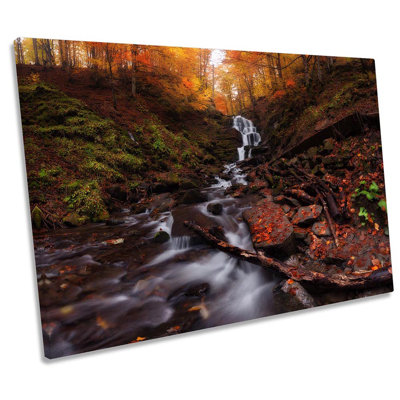 Forest Autumn River Season - Wrapped Canvas Print