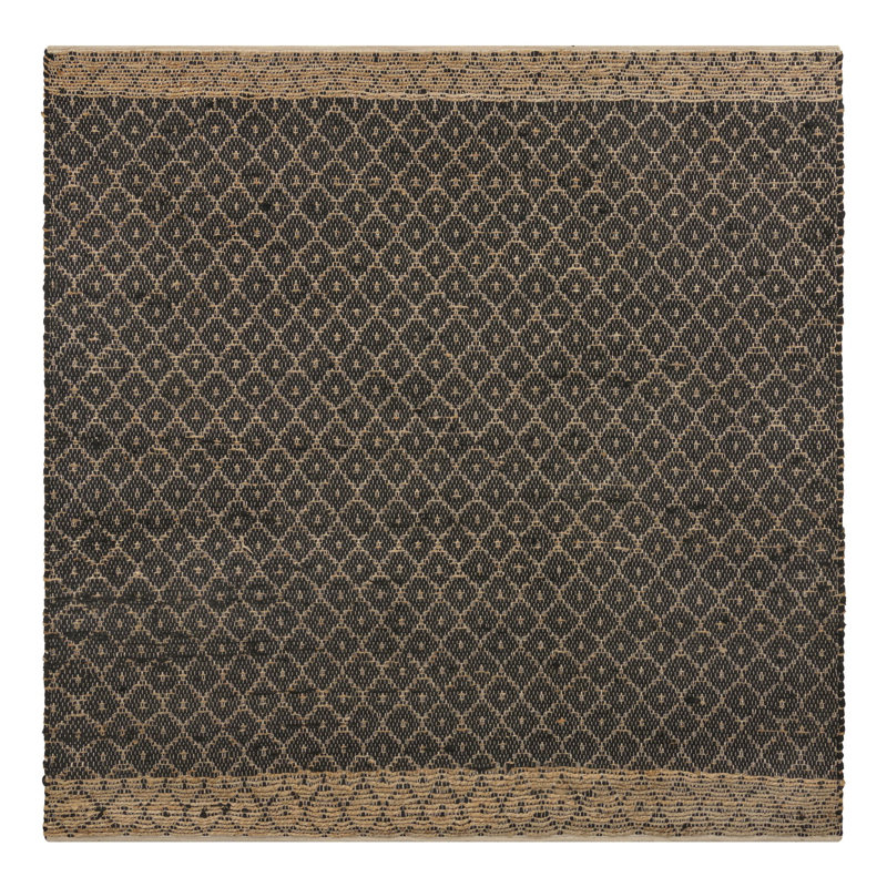 Tapis noir en jute / sisal tissé à plat à la main Asad, Carré 8 pi
