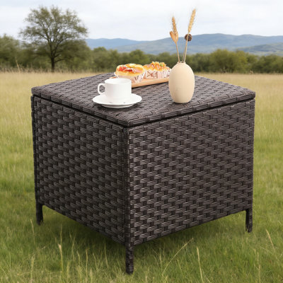 Outdoor Wicker Storage Side Table PE Rattan End Table With Storage Container