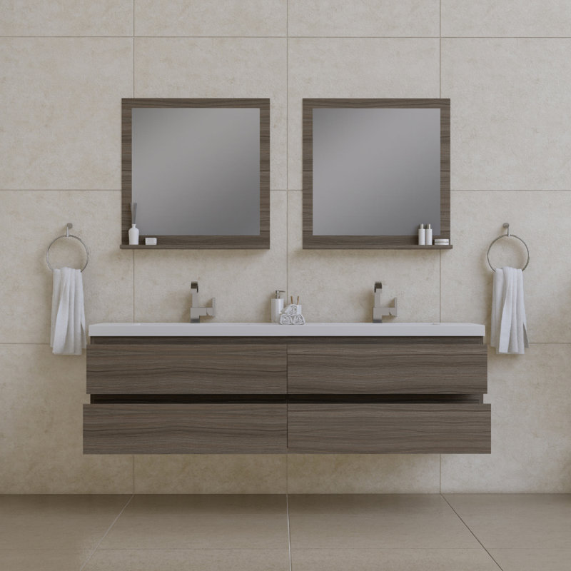 Ensemble de meuble-lavabo double mural 72 po Arjina, Gris