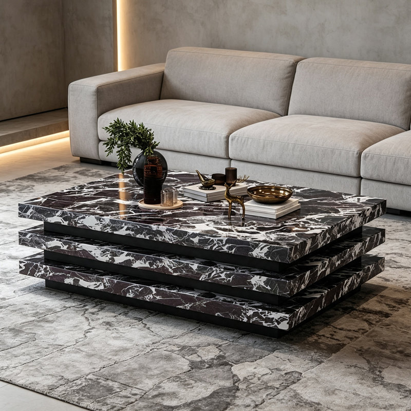 Frese, H 14,17 po x l 59,05 po x P 31,49 po, Noir / blanc, Marbre