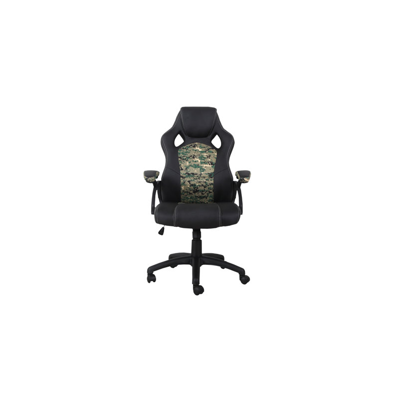 Inbox Zero Adjustable Ergonomic Faux Leather Swiveling PC & Racing Game Chair in Black/Camo