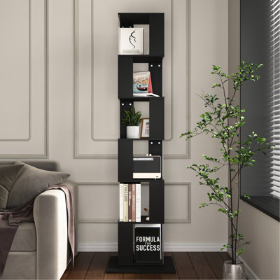 Bibliothèque rotative à plancher - Économie d'espace``, couleur noire, moderne simple pour le salon, rotation à 360 degrés, acrylique transparent, placage de grain de bois