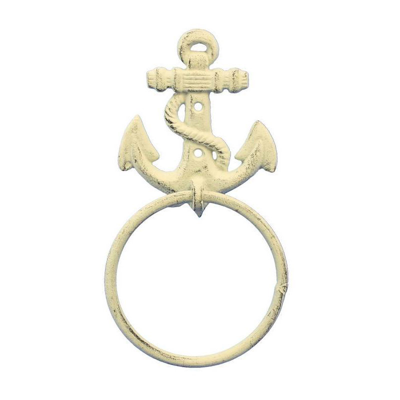 Porte-serviettes d’ancrage en fer moulé, Blanc délavé