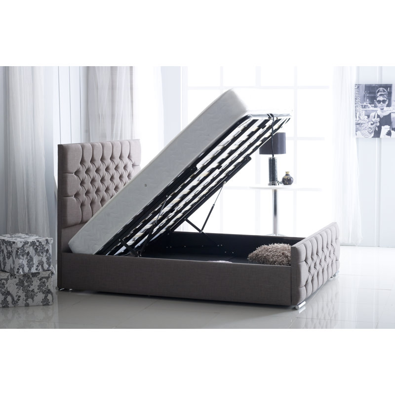 Upholstered Ottoman Storage Bed, Doube (4'6), Grey Linoso