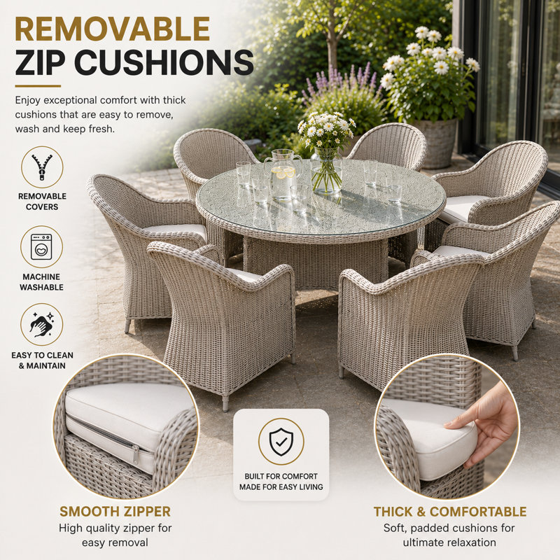 Shatchi Patio Dining Set with, 73cm H x 140cm W x 140cm D, 6