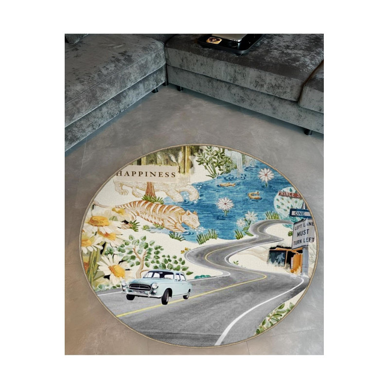 Tapis rond rond lavable à la machine, Sous-tapis rond 3 pi 3 po inclus